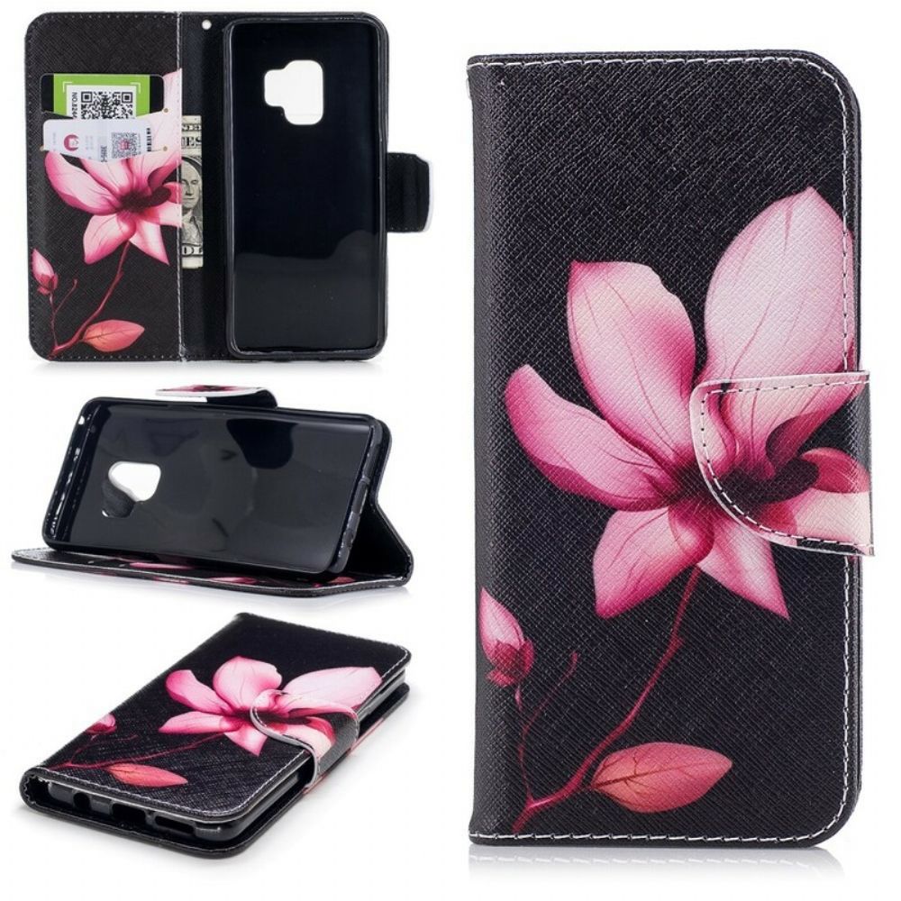 Leren Hoesje voor Samsung Galaxy S9 Roze Bloem