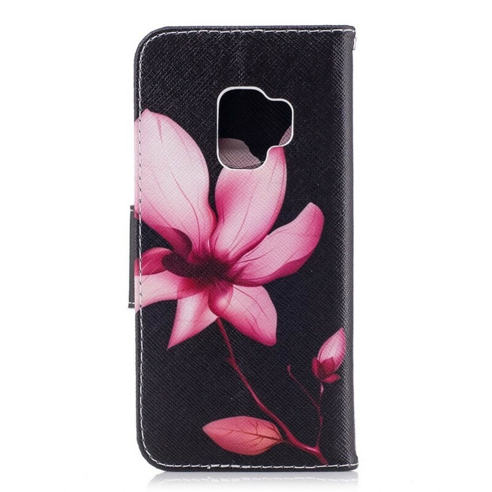 Leren Hoesje voor Samsung Galaxy S9 Roze Bloem