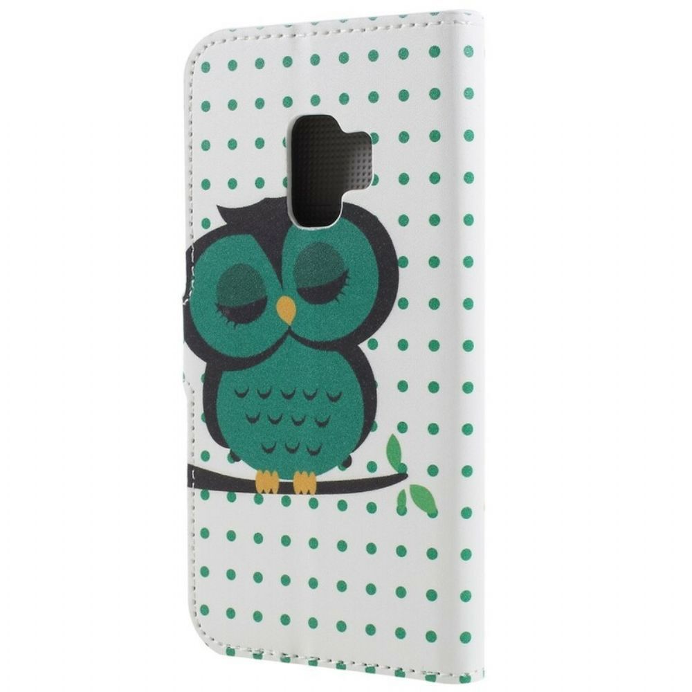 Leren Hoesje voor Samsung Galaxy S9 Slapende Uil