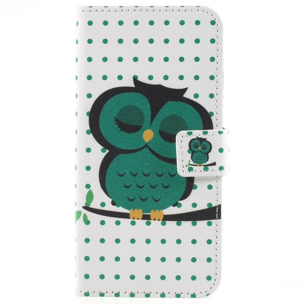 Leren Hoesje voor Samsung Galaxy S9 Slapende Uil