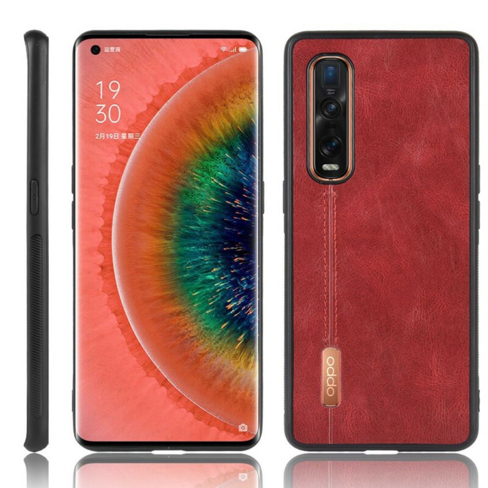 Hoesje voor Oppo Find X2 Pro Naad Leereffect