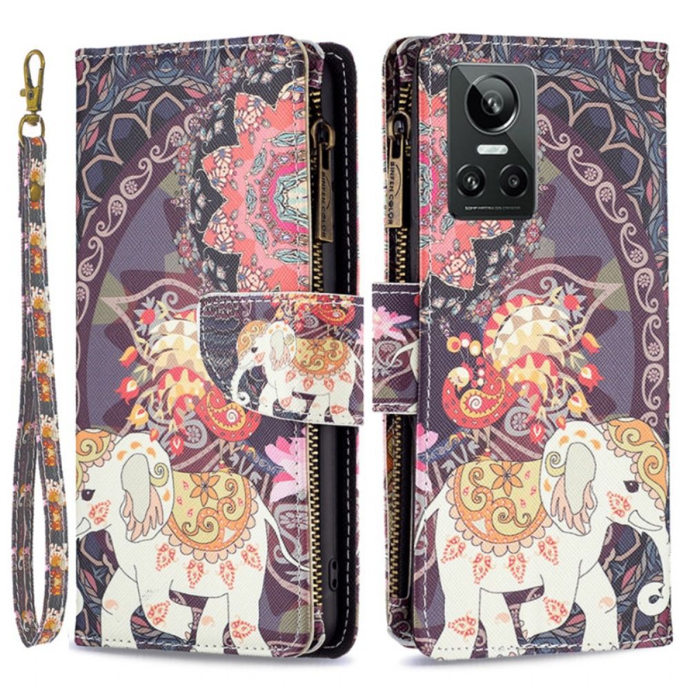 Leren Hoesje voor Realme GT Neo 3 Met Ketting Thong Indische Olifant