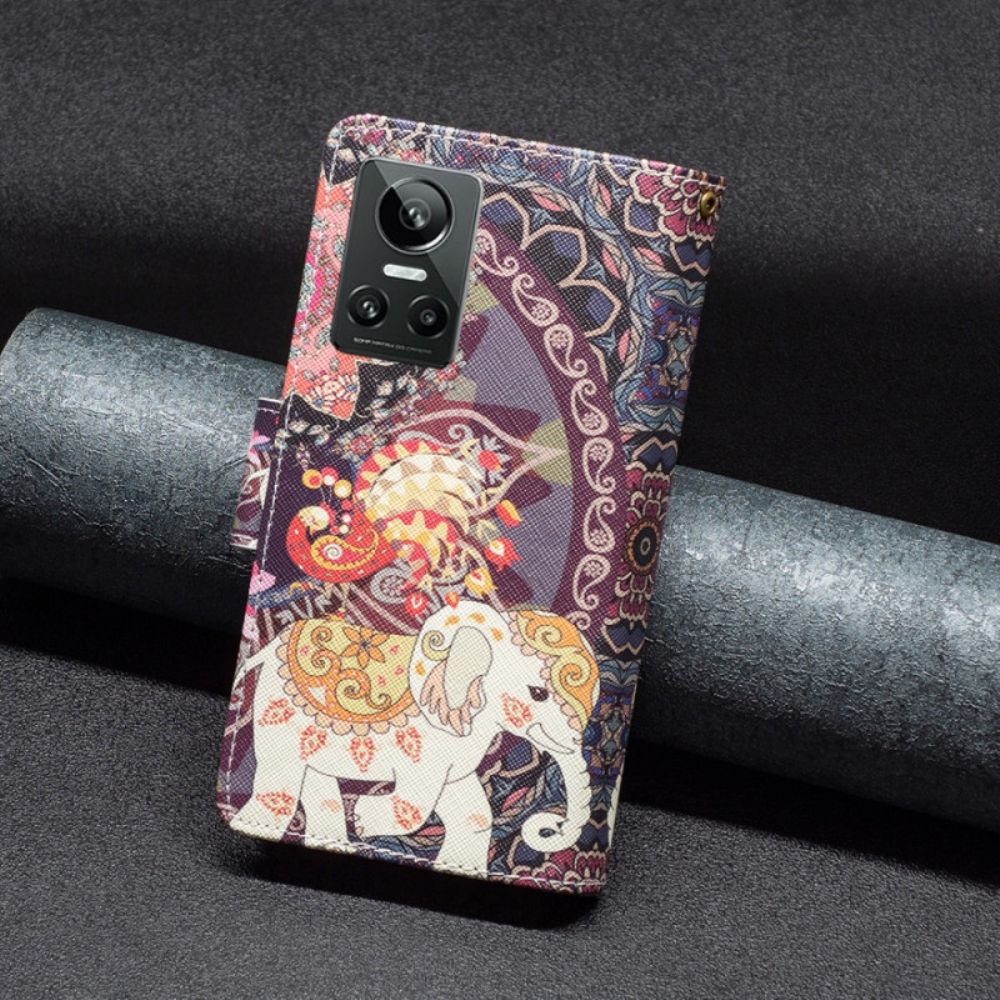 Leren Hoesje voor Realme GT Neo 3 Met Ketting Thong Indische Olifant