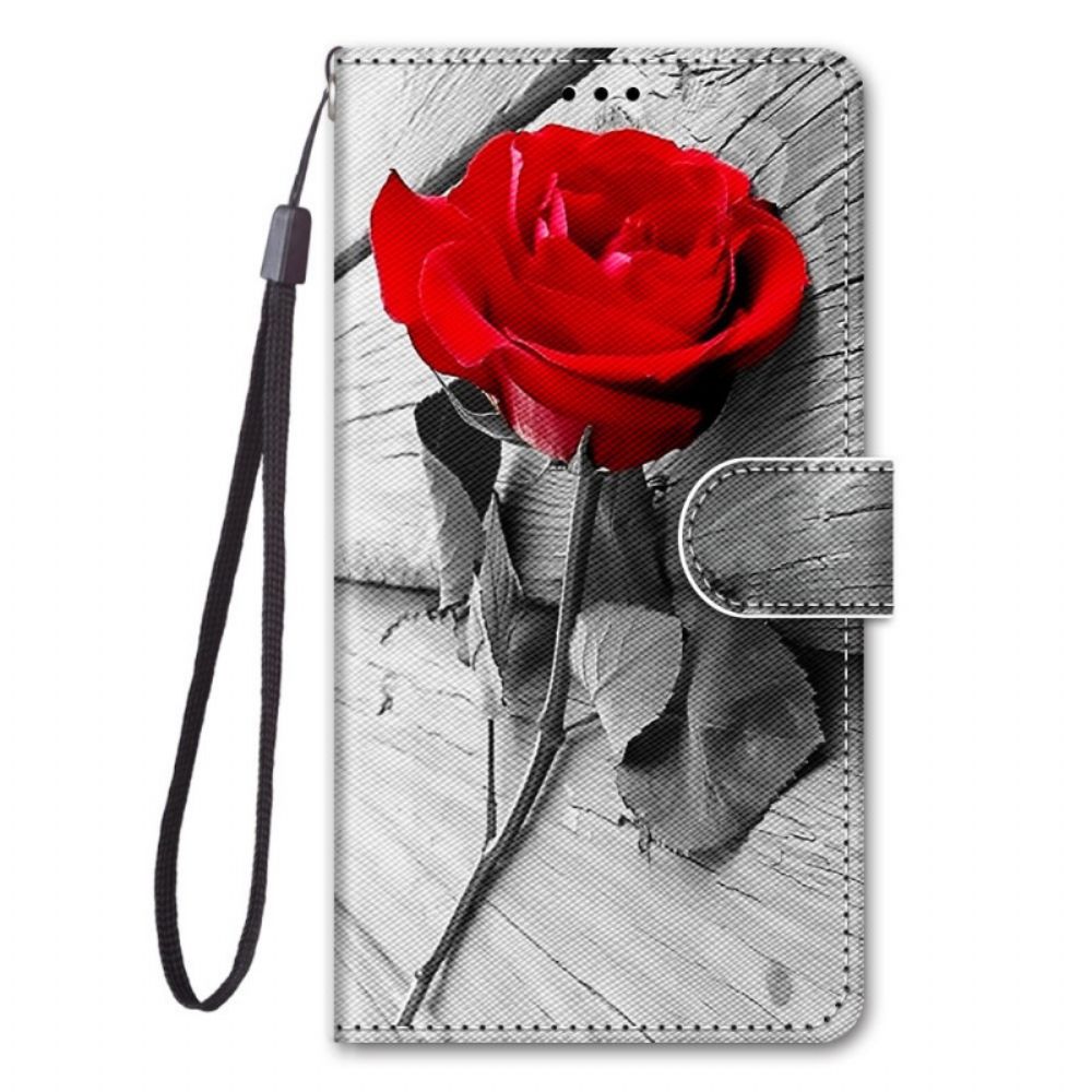 Folio-hoesje voor Samsung Galaxy A03 Core Met Ketting Romantische Roos Met Bandjes