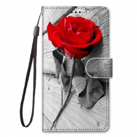 Folio-hoesje voor Samsung Galaxy A03 Core Met Ketting Romantische Roos Met Bandjes