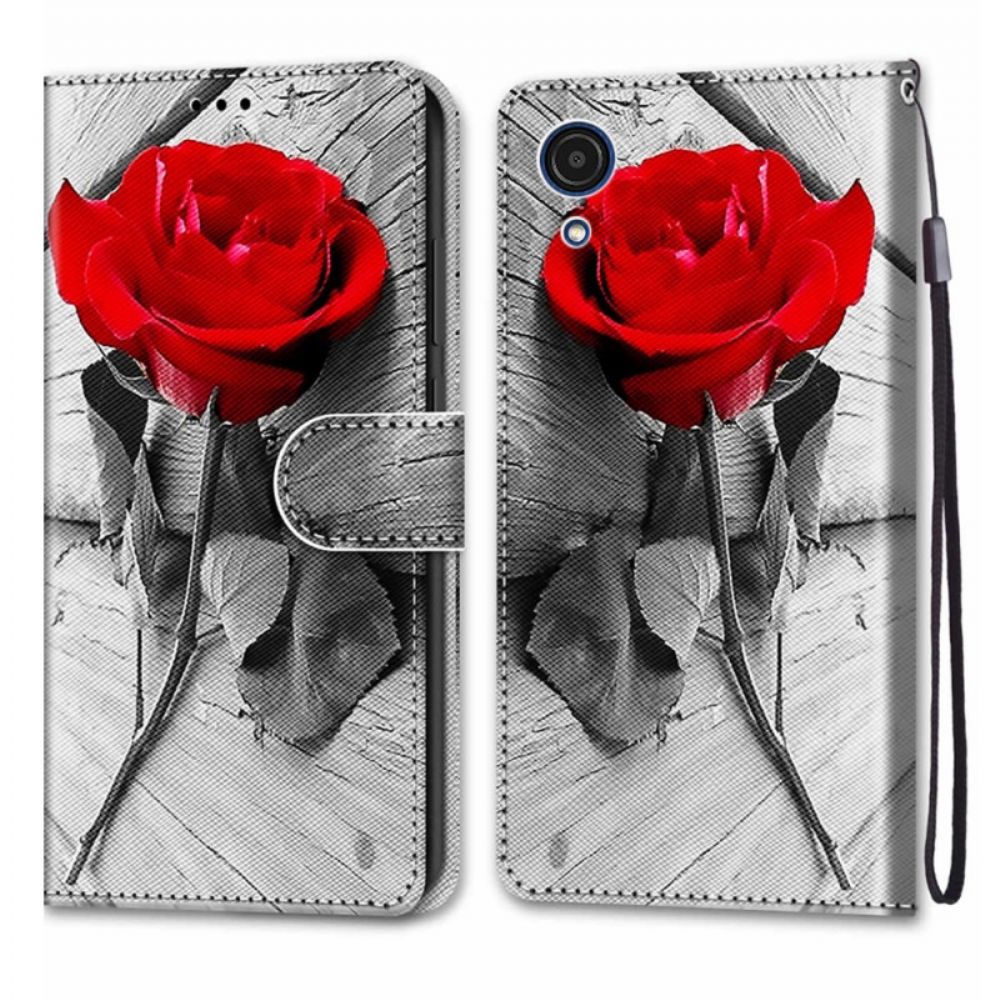 Folio-hoesje voor Samsung Galaxy A03 Core Met Ketting Romantische Roos Met Bandjes