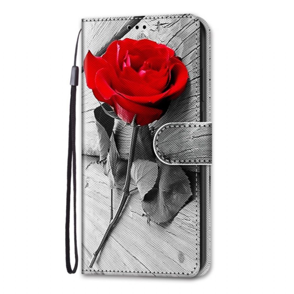 Folio-hoesje voor Samsung Galaxy A03 Core Met Ketting Romantische Roos Met Bandjes