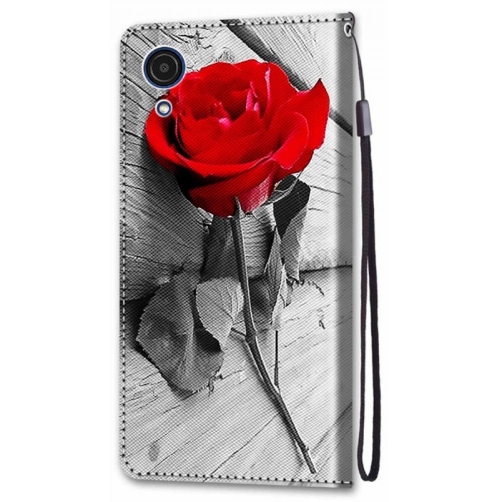 Folio-hoesje voor Samsung Galaxy A03 Core Met Ketting Romantische Roos Met Bandjes