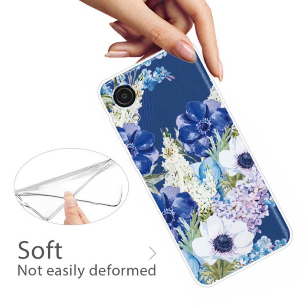 Hoesje voor Samsung Galaxy A03 Core Aquarel Blauwe Bloemen