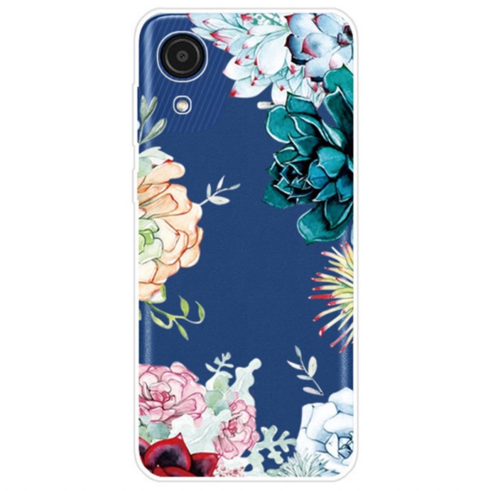 Telefoonhoesje voor Samsung Galaxy A03 Core Aquarel Blauwe Bloemen Naadloos