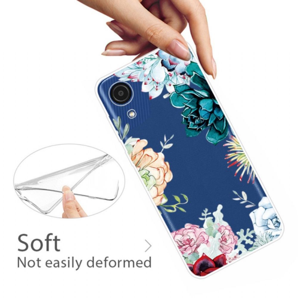 Telefoonhoesje voor Samsung Galaxy A03 Core Aquarel Blauwe Bloemen Naadloos