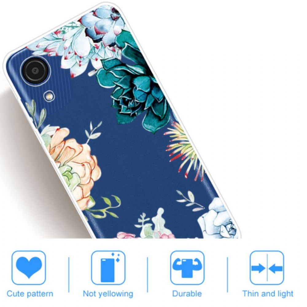 Telefoonhoesje voor Samsung Galaxy A03 Core Aquarel Blauwe Bloemen Naadloos