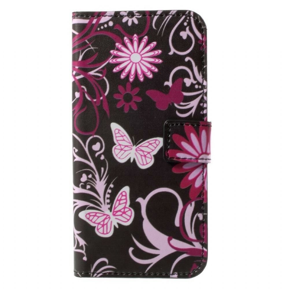 Leren Hoesje voor Honor 9 Vlinders En Bloemen