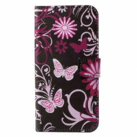 Leren Hoesje voor Honor 9 Vlinders En Bloemen