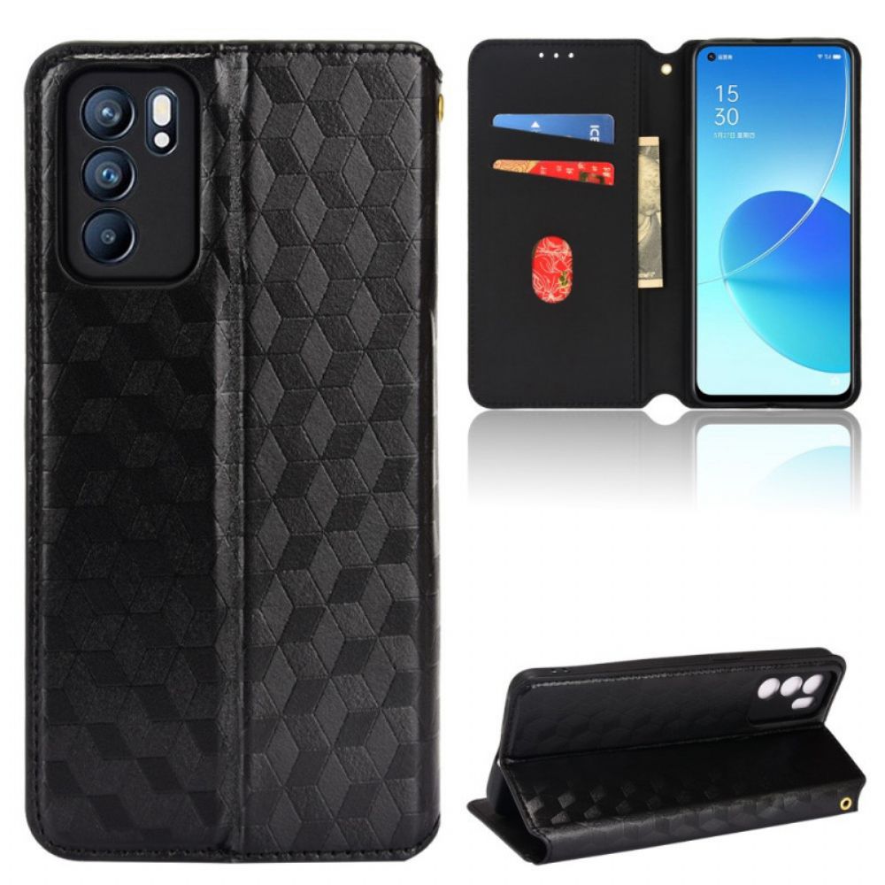 Bescherming Hoesje voor Oppo Reno 6 5G Folio-hoesje 3d Diamanten Leereffect