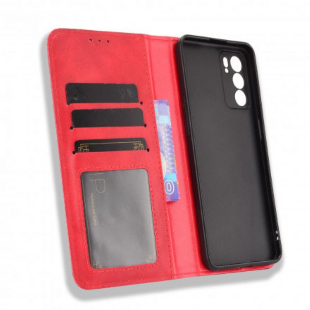 Bescherming Hoesje voor Oppo Reno 6 5G Folio-hoesje Vintage Gestileerd Leereffect