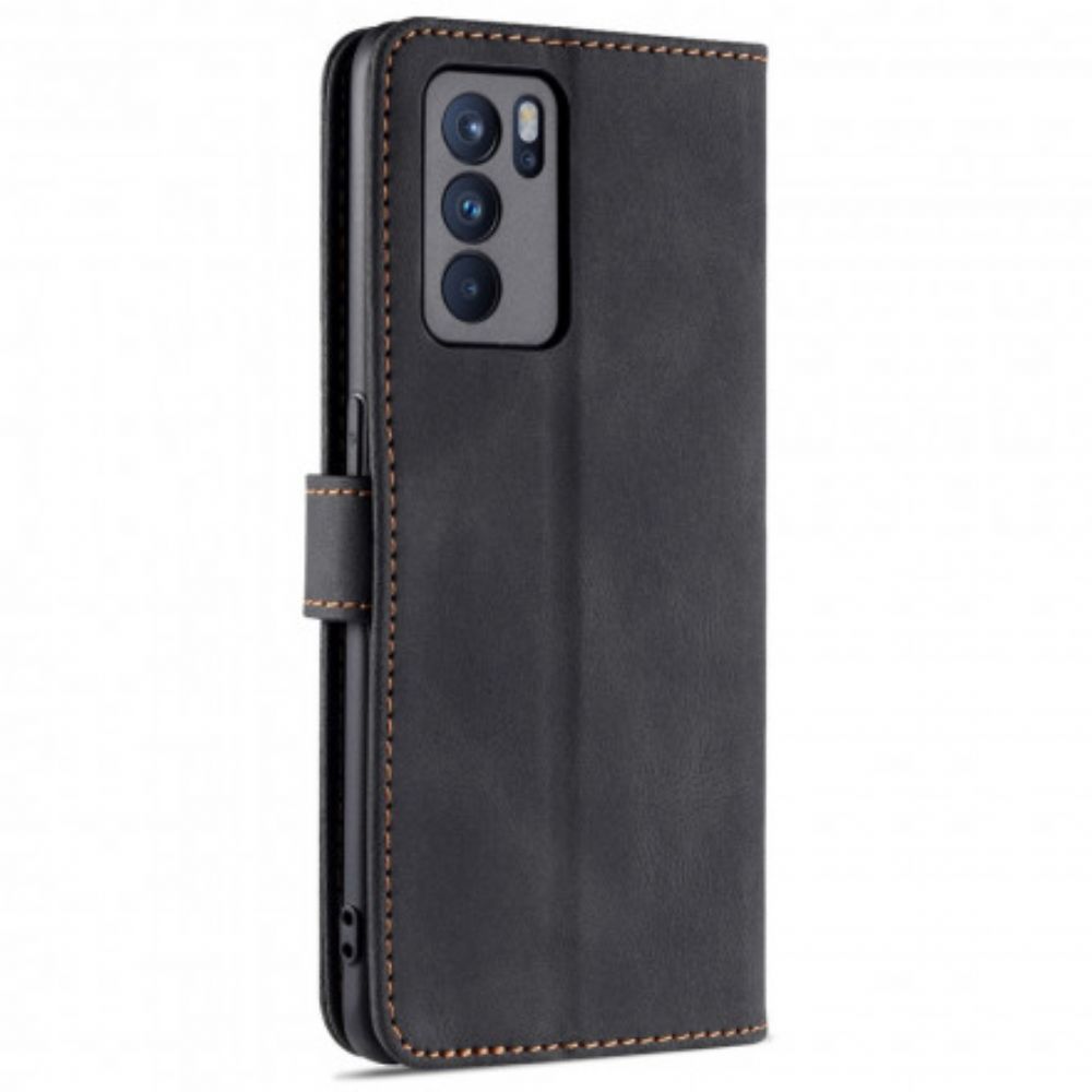 Folio-hoesje voor Oppo Reno 6 5G Azns-stiksels Met Leereffect