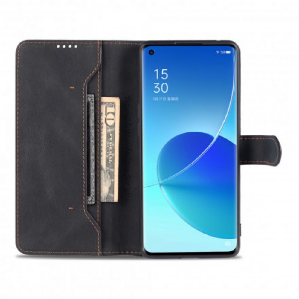 Folio-hoesje voor Oppo Reno 6 5G Azns-stiksels Met Leereffect