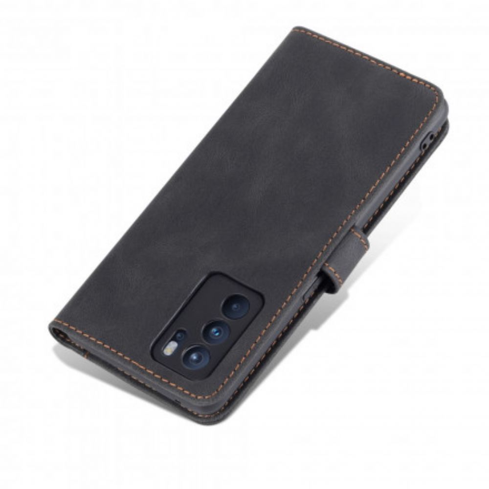 Folio-hoesje voor Oppo Reno 6 5G Azns-stiksels Met Leereffect