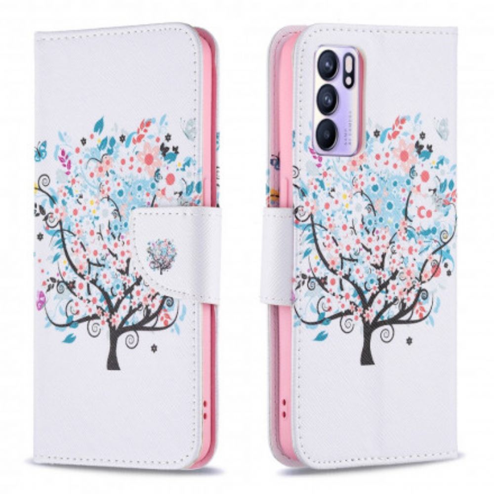 Leren Hoesje voor Oppo Reno 6 5G Bloemrijke Boom