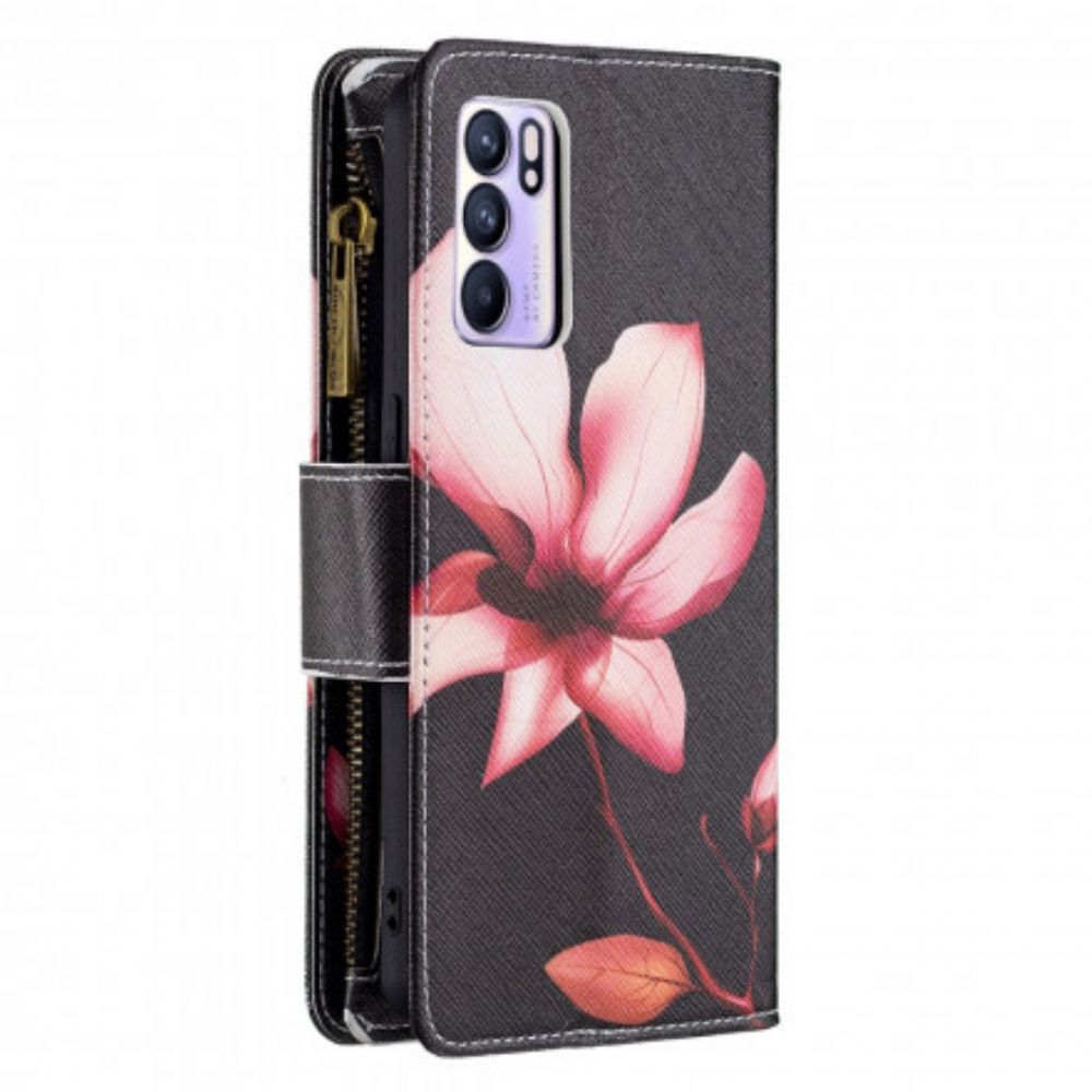 Leren Hoesje voor Oppo Reno 6 5G Bloemzak Met Rits