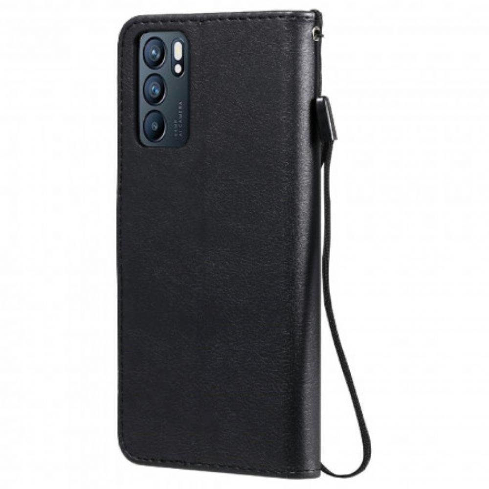 Leren Hoesje voor Oppo Reno 6 5G Met Ketting Effen Kleur Serie Band