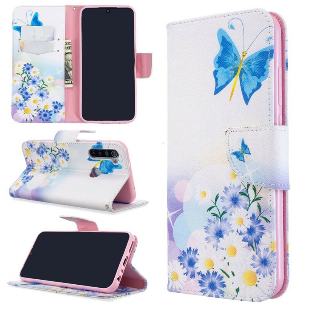 Folio-hoesje voor Xiaomi Redmi Note 8T Geschilderde Vlinders En Bloemen