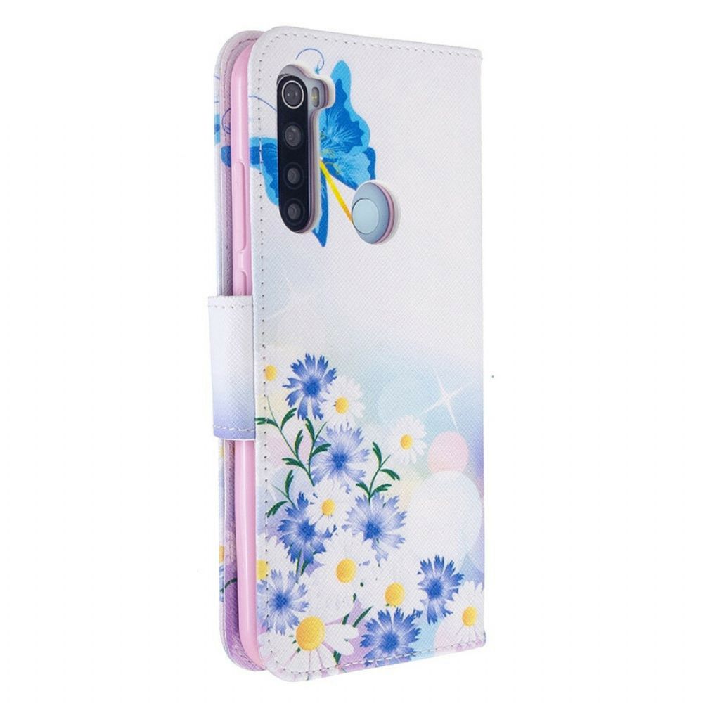 Folio-hoesje voor Xiaomi Redmi Note 8T Geschilderde Vlinders En Bloemen