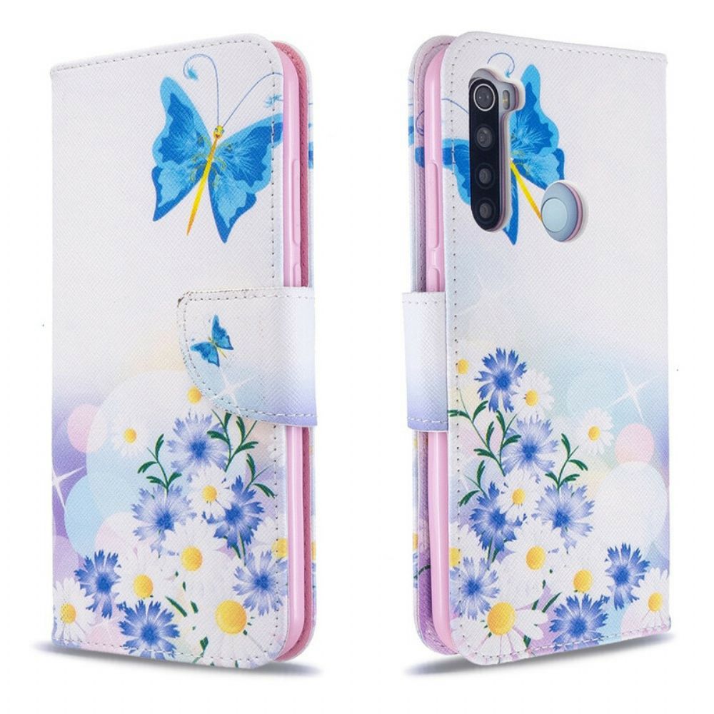 Folio-hoesje voor Xiaomi Redmi Note 8T Geschilderde Vlinders En Bloemen