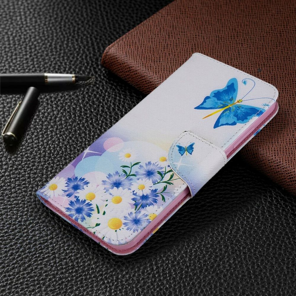 Folio-hoesje voor Xiaomi Redmi Note 8T Geschilderde Vlinders En Bloemen