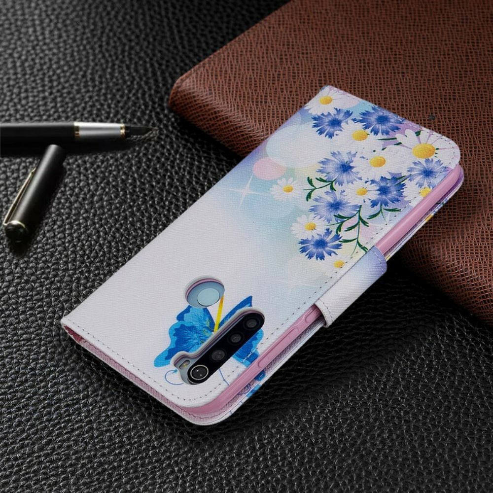 Folio-hoesje voor Xiaomi Redmi Note 8T Geschilderde Vlinders En Bloemen