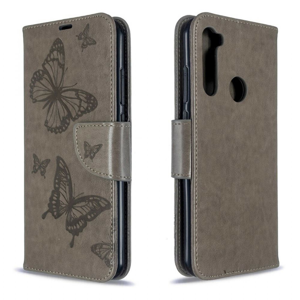 Folio-hoesje voor Xiaomi Redmi Note 8T Met Ketting Bandje Met Vlinderprint