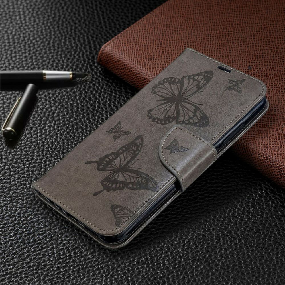 Folio-hoesje voor Xiaomi Redmi Note 8T Met Ketting Bandje Met Vlinderprint