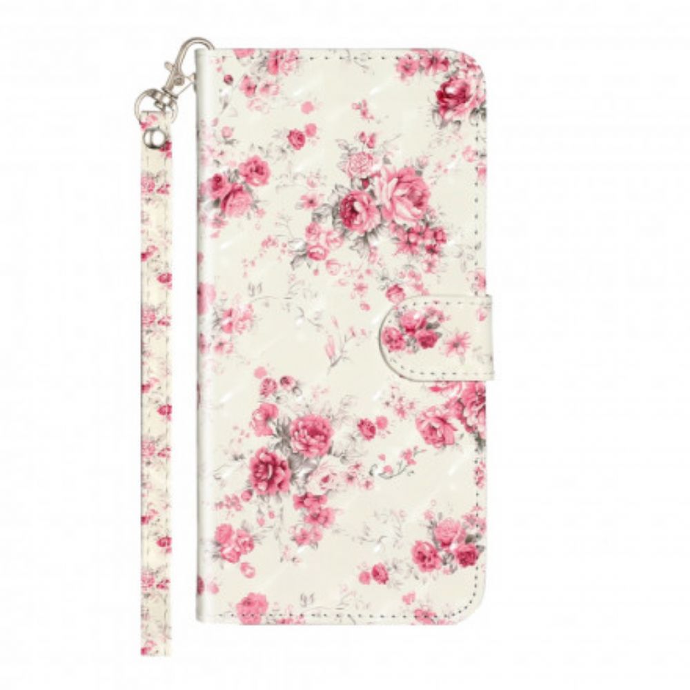 Folio-hoesje voor Xiaomi Redmi Note 8T Met Ketting Bloemen Lichtvlekken Met Riem