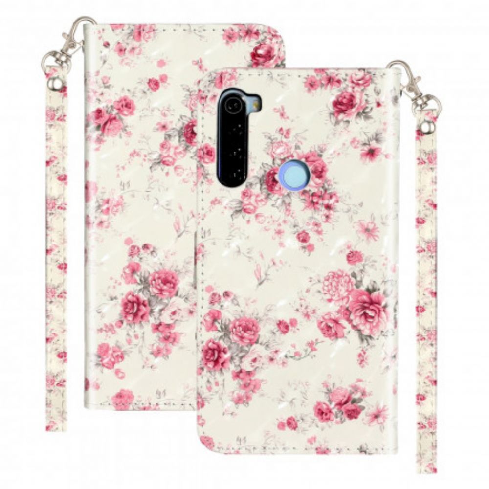 Folio-hoesje voor Xiaomi Redmi Note 8T Met Ketting Bloemen Lichtvlekken Met Riem