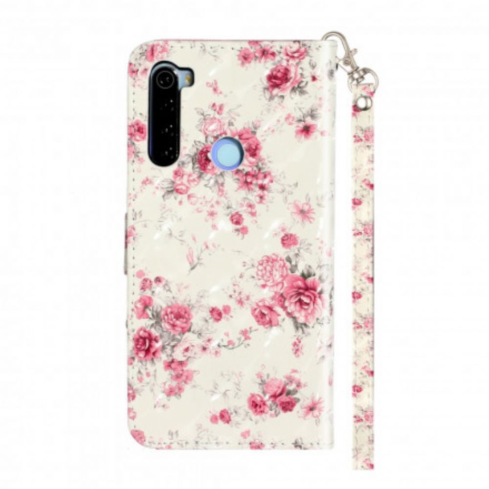 Folio-hoesje voor Xiaomi Redmi Note 8T Met Ketting Bloemen Lichtvlekken Met Riem