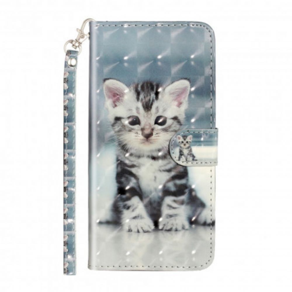 Folio-hoesje voor Xiaomi Redmi Note 8T Met Ketting Kitten Lichtvlekken Met Riem