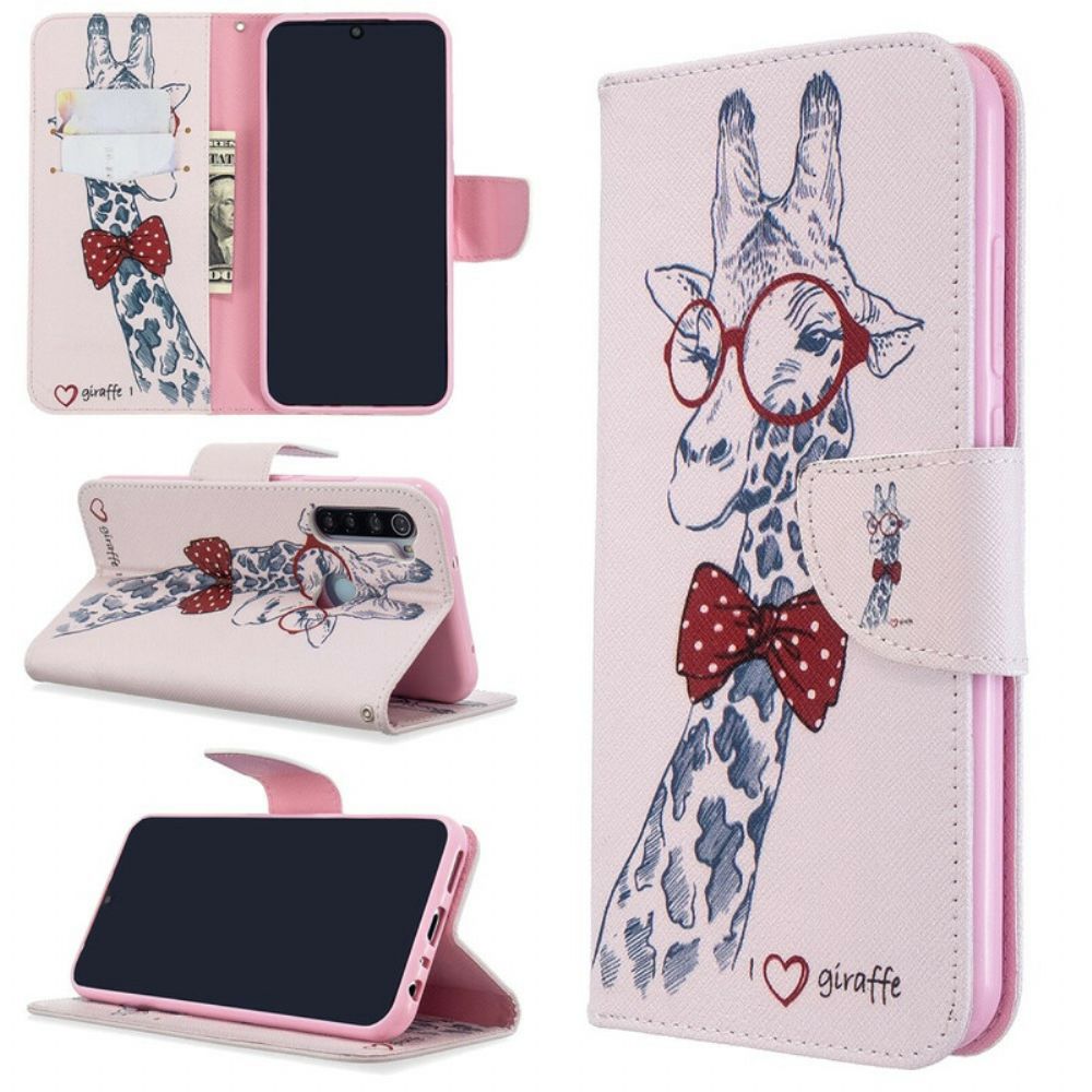 Folio-hoesje voor Xiaomi Redmi Note 8T Nerdy Giraf