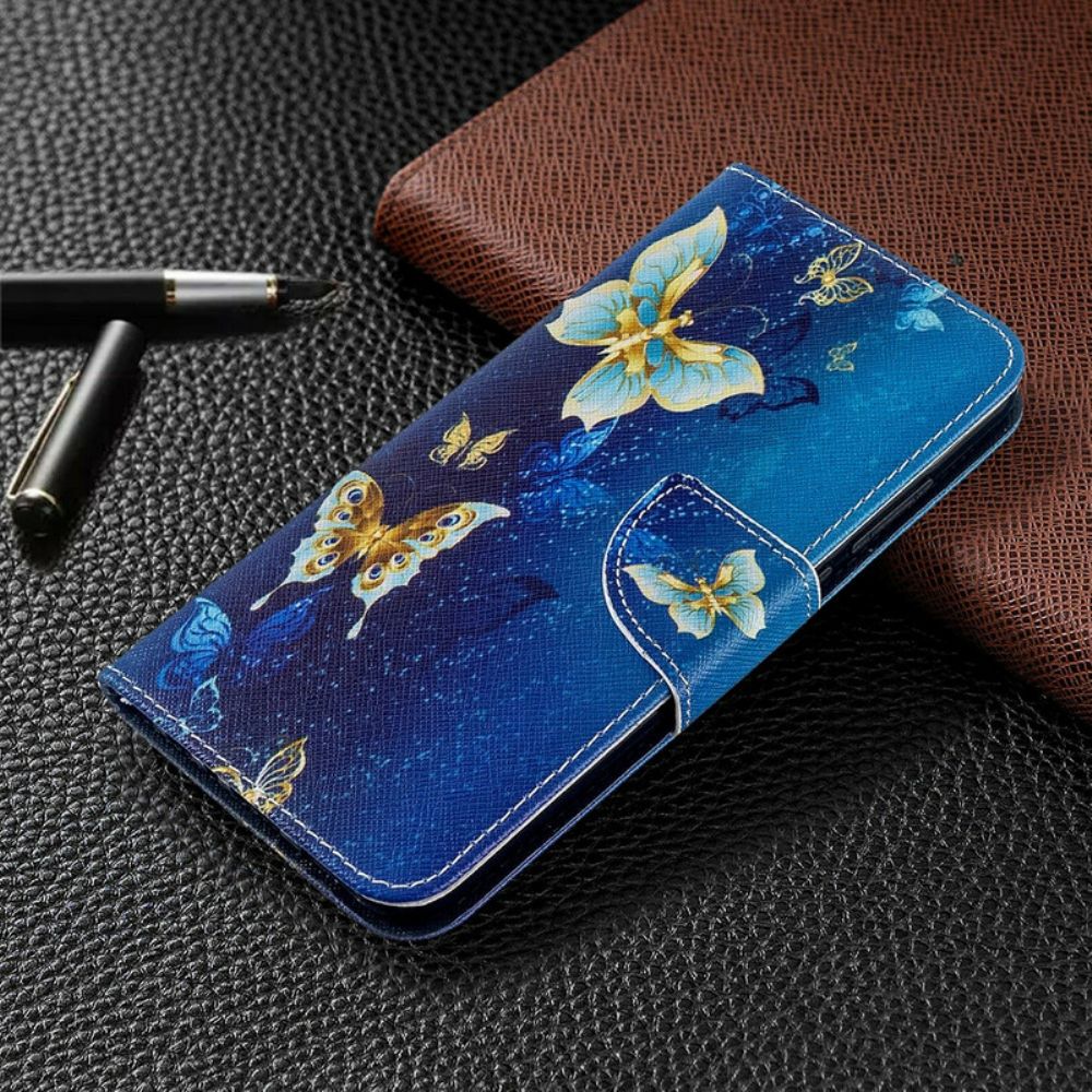 Leren Hoesje voor Xiaomi Redmi Note 8T Gouden Vlinders