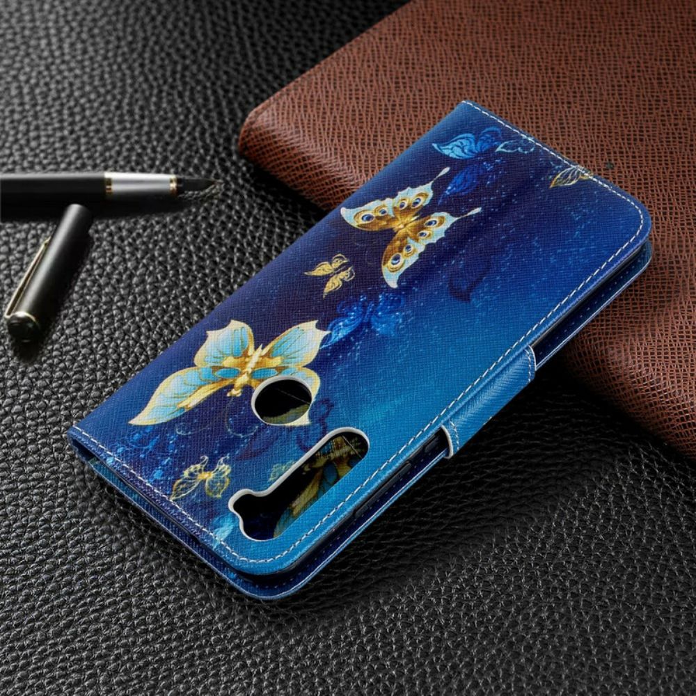 Leren Hoesje voor Xiaomi Redmi Note 8T Gouden Vlinders