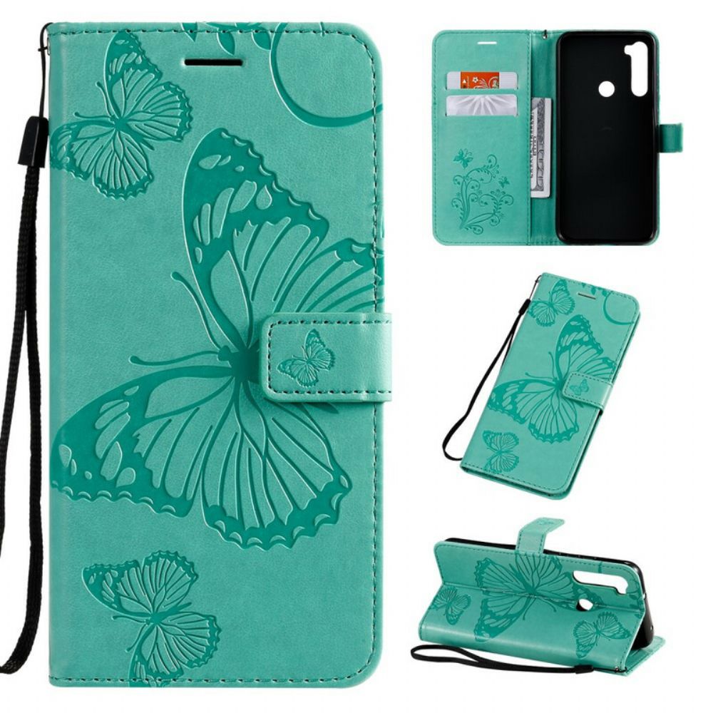 Leren Hoesje voor Xiaomi Redmi Note 8T Met Ketting Reuzenvlinders Met Bandjes