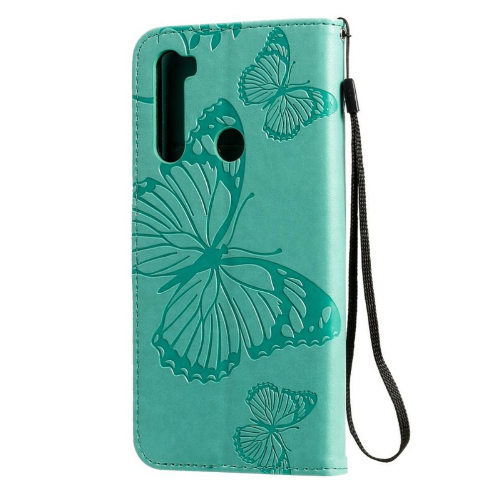 Leren Hoesje voor Xiaomi Redmi Note 8T Met Ketting Reuzenvlinders Met Bandjes