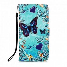 Leren Hoesje voor Poco M3 Met Ketting Liefde Vlinders Strappy