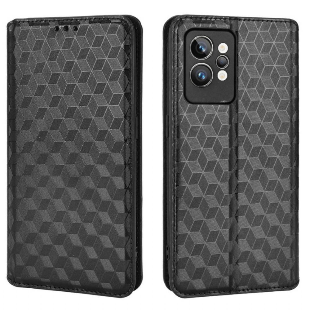 Bescherming Hoesje voor Realme GT2 Pro Folio-hoesje 3d-kubus Leereffect