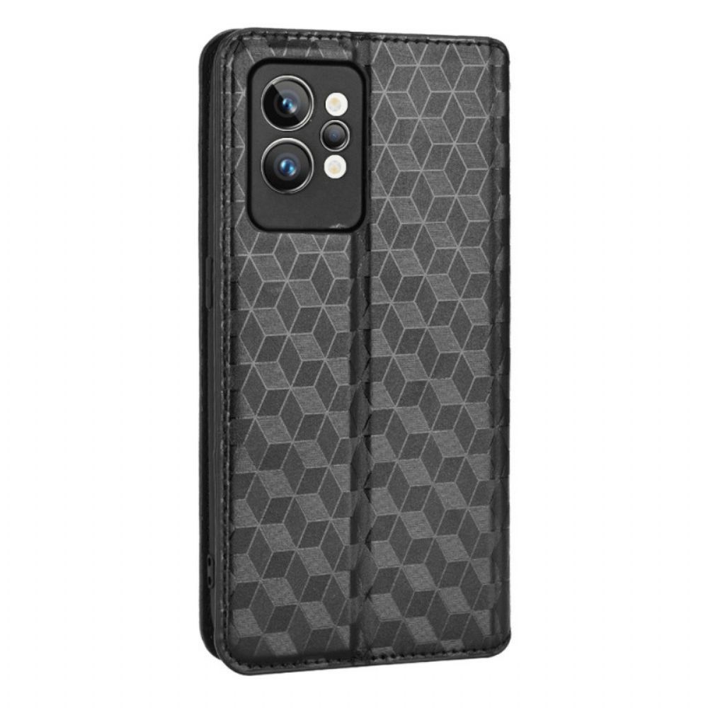 Bescherming Hoesje voor Realme GT2 Pro Folio-hoesje 3d-kubus Leereffect