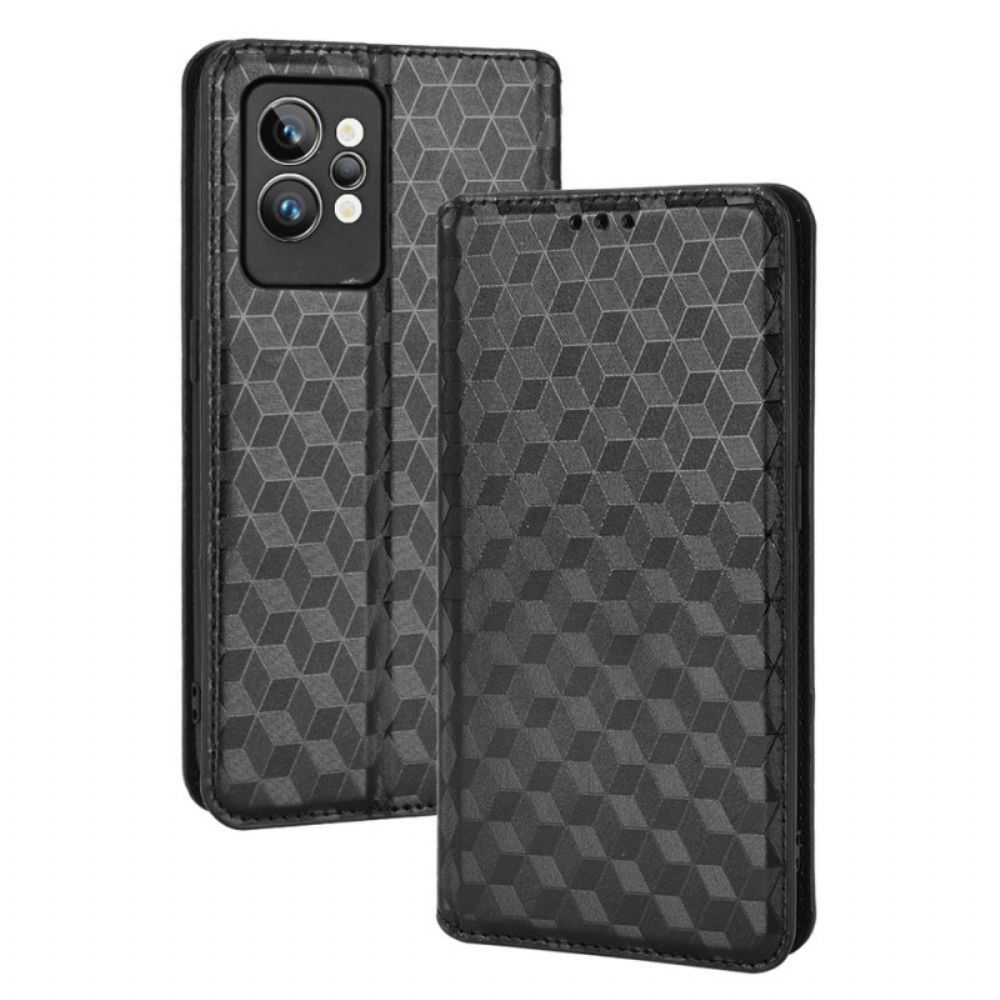 Bescherming Hoesje voor Realme GT2 Pro Folio-hoesje 3d-kubus Leereffect