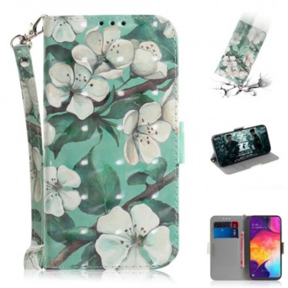 Flip Case voor Samsung Galaxy A50 Met Ketting Thong Bloementak