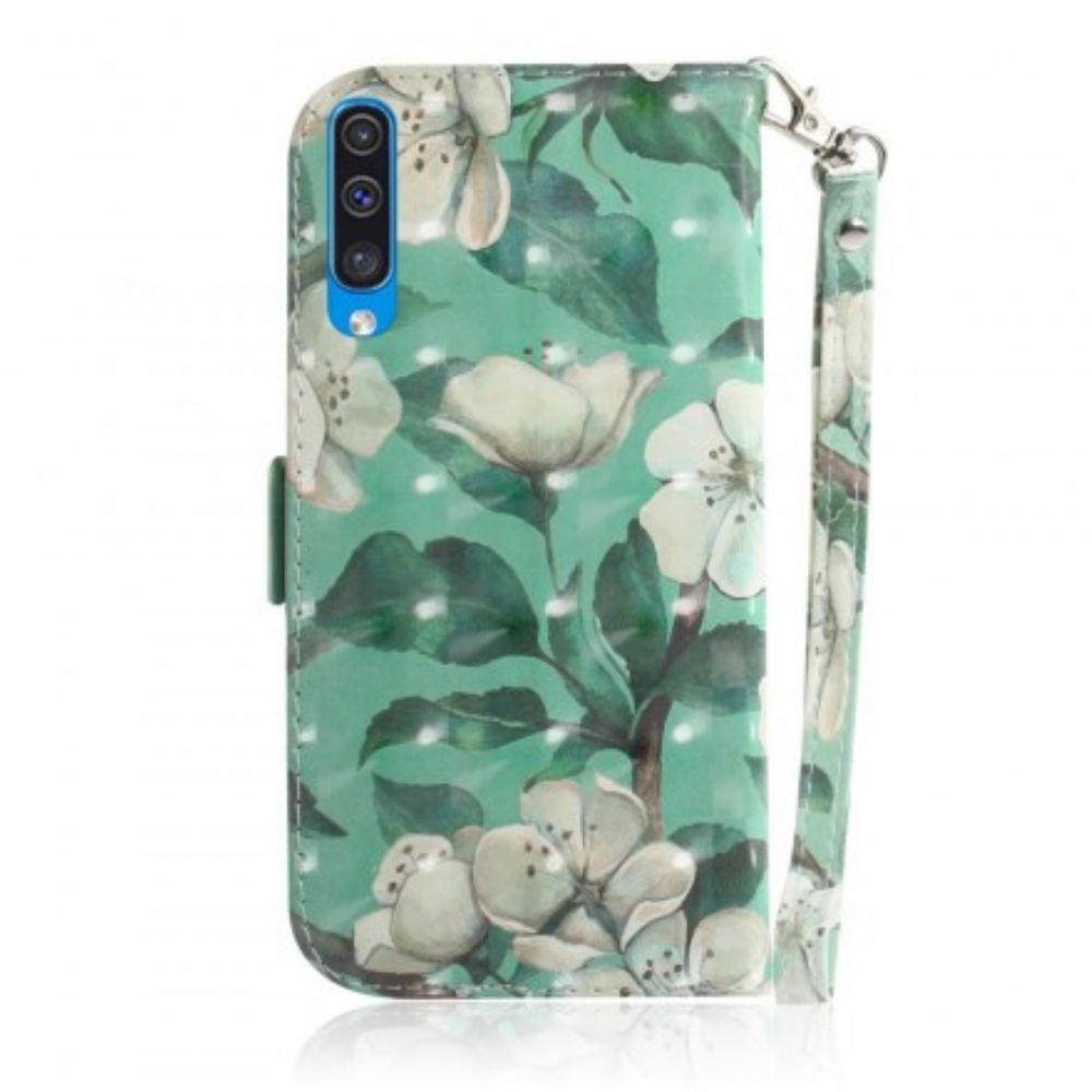 Flip Case voor Samsung Galaxy A50 Met Ketting Thong Bloementak