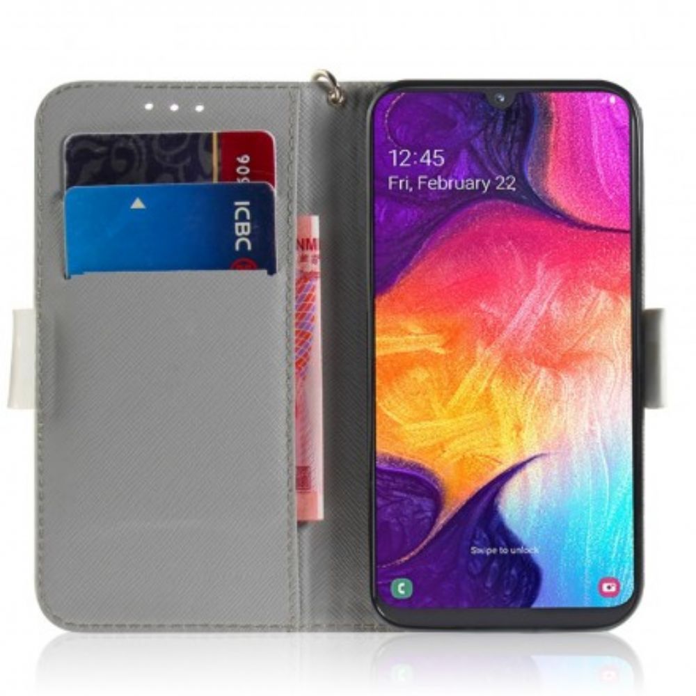 Flip Case voor Samsung Galaxy A50 Met Ketting Thong Bloementak