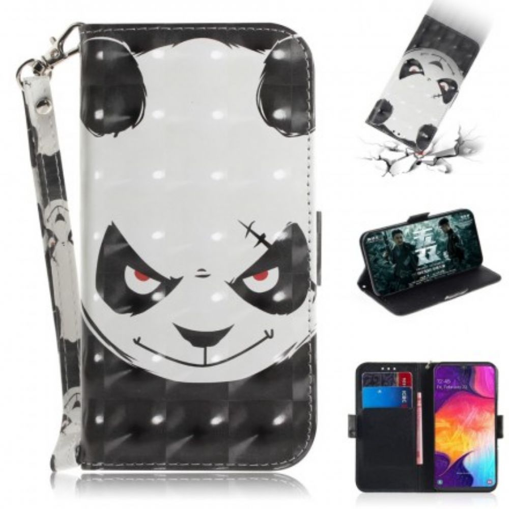 Folio-hoesje voor Samsung Galaxy A50 Met Ketting Boze Panda Met Riem